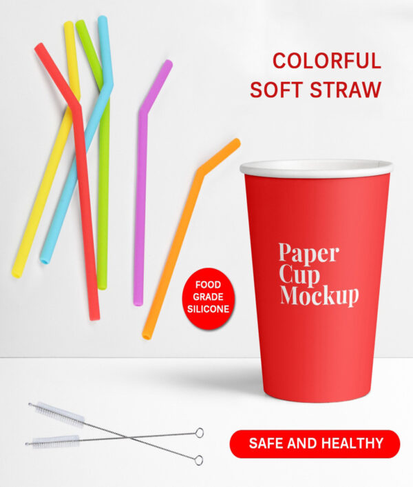 6Pcs Reusable Silicone Drinking Straws Set Extra Long Flexible Straws with Cleaning Brushes for 30 oz 4 1