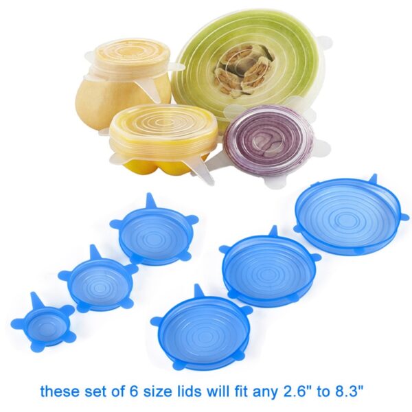 6Pcs Suidhich Lìn Stretch Silicone Uile-choitcheann Còmhdach Suidheachadh Vacuum Còmhdach Sealer Bowl Pot Cidsin còmhdach silicone 1