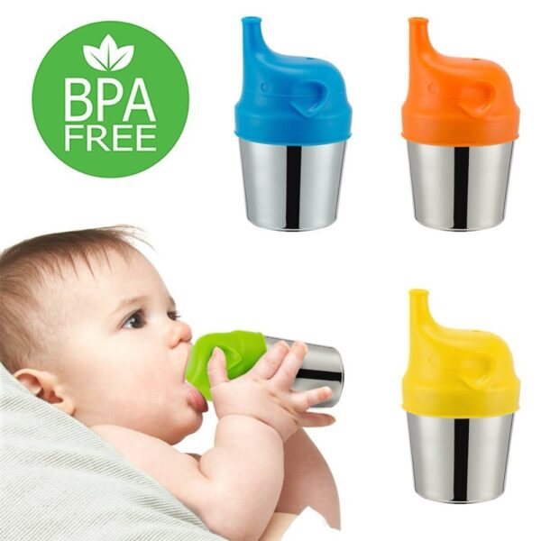 Baby Drinkware Stainless Steel Sippy Cups Alang sa Mga Bata nga Mga Bata Nga Adunay Silicone Sippy Cup Lids Solid Solid Feeding 4