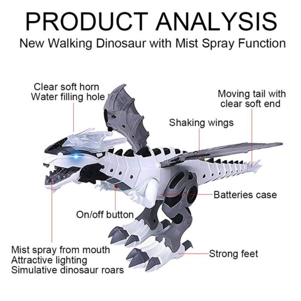 Dinosaurio elektrikoen eredu jostailuak Ibiltzeko Spray Dinosauro Robot Soinu Argiarekin Swing Simulazio Dinosauro Jostailua 3