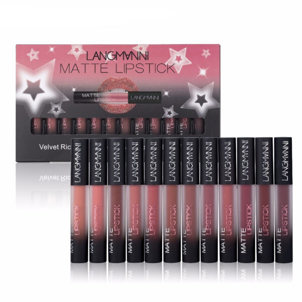 ម៉ាក Maquiage 12pcs lot lip kit matte ក្រែមលាបមាត់មិនជ្រាបទឹក ក្រែមលាបមាត់ Velvet ពណ៌ក្រហម Tint Nude 5 1