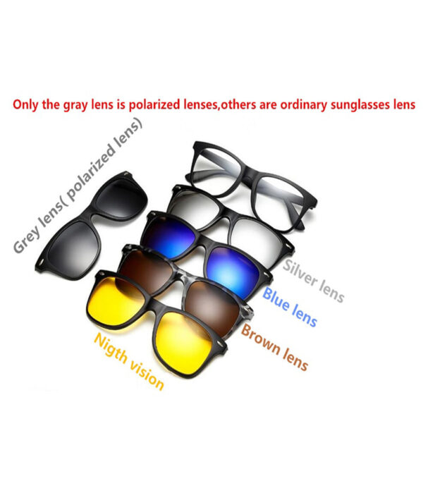 New 5 in 1 Men Polarized Magnetic Sunglasses Clip TR90 Retro Frame Eyewear Night Vision Driving 1 1