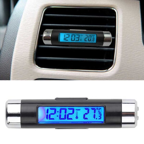 Portable 2 in 1 Car Digital LCD Clock Temperature Display Electronic Clock Thermometer Car Automotive Blue