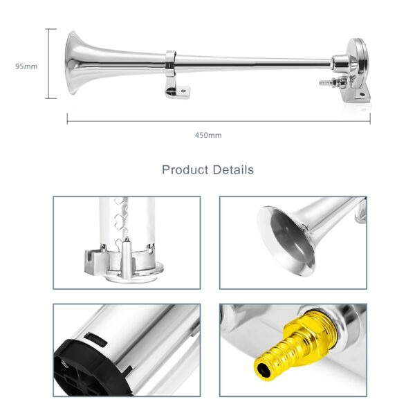 Universal 17 Inch 150DB Loud Car Air Horn 12V 110 Hertz Single Trumpet Compressor Bocina for 5