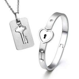 Heart Lock Bracelet & Key Necklace - image 1