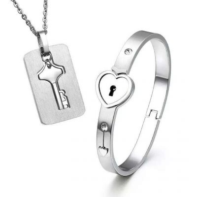 Heart lock bracelet & key necklace Clearance