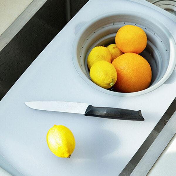 3 IN 1 Multi function Sink Drain Cutting Board Isihlungi Ukuqoba Amabhulokhi Inyama Isithelo Semifino 3