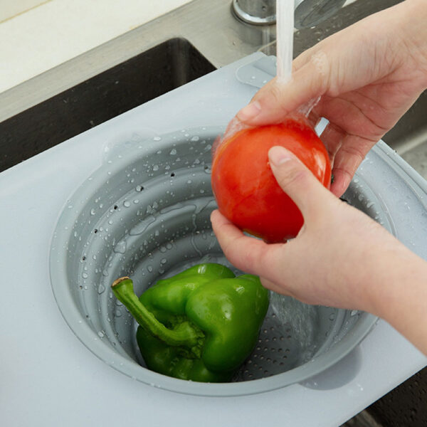 3 IN 1 Multi function Sink Drain Basket Cutting Board Filter Chopping Blocks Meat Vegetable Fruit 4