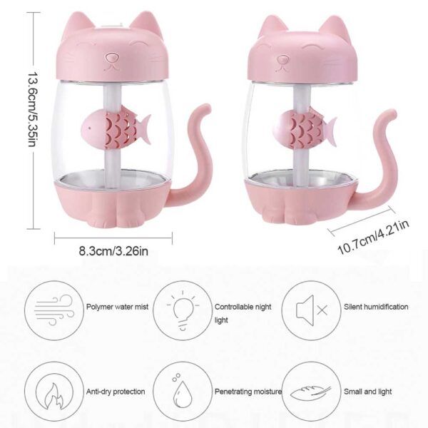 3 in 1 350ML USB Cat Air Humidifier อัลตราโซนิก Cool หมอก เครื่องทำให้ชื้นขนาดเล็กที่น่ารักพร้อมไฟ LED 3