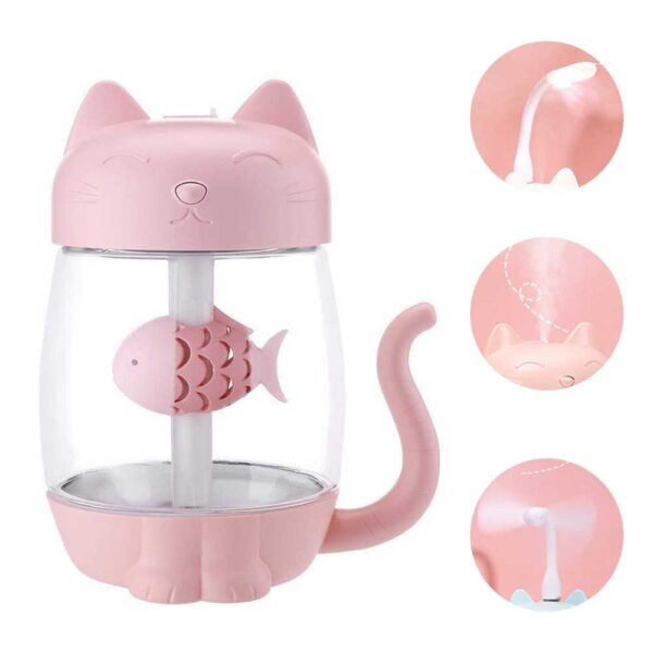 3 sa 1 350ML USB Cat Air Humidifier Ultrasonic Cool Mist Adorable Mini Humidifier Uban sa LED 4