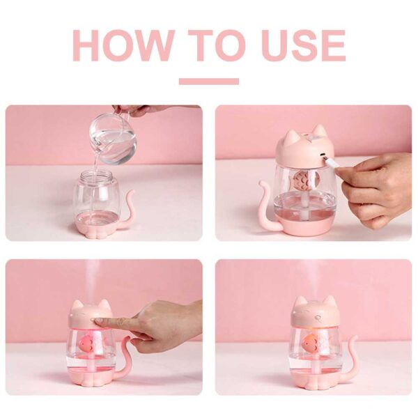 3 in 1 350ML USB Cat Air Humidifier อัลตราโซนิก Cool หมอก เครื่องทำให้ชื้นขนาดเล็กที่น่ารักพร้อมไฟ LED 5