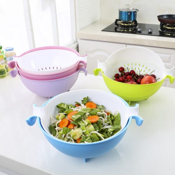 4 Colors Multifunctional Washing Vegetables And Fruit Draining Basket Detachable Double Layer Drain Baskets Storage Salad 1