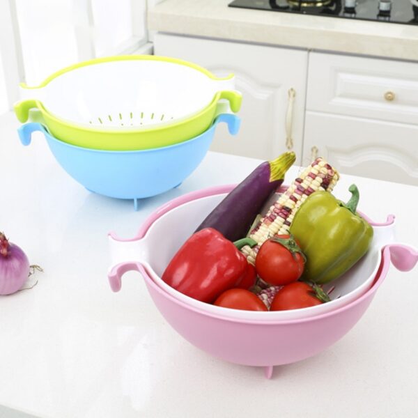 4 Colors Multifunctional Washing Vegetables And Fruit Draining Basket Detachable Double Layer Drain Baskets Storage Salad 2