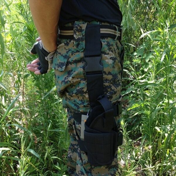 Adjustabl Tactical Pistol Drop Leg Thigh Holster w Mag Pouch Right Hand Outdoor Tactical Pouch with 2