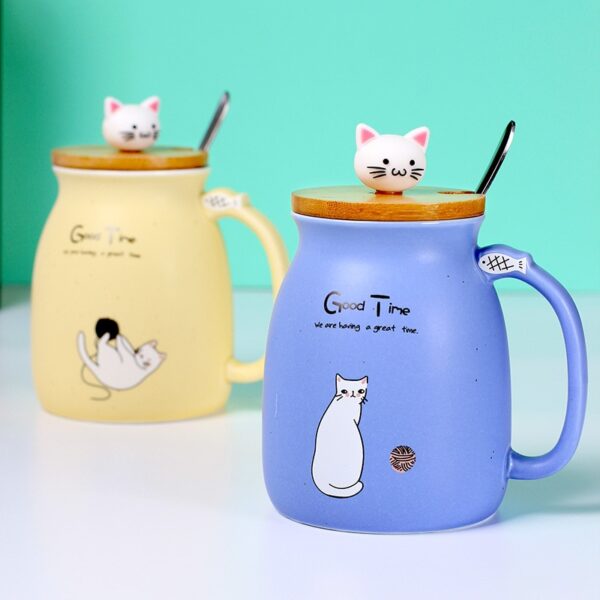 Creative color cat heat resistant Mug cartoon with lid 450ml cup kitten coffee ceramic mugs children 1