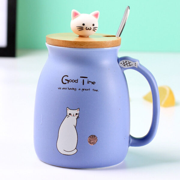 Creative color cat heat resistant Mug cartoon with lid 450ml cup kitten coffee ceramic mugs children 1.jpg 640x640 1