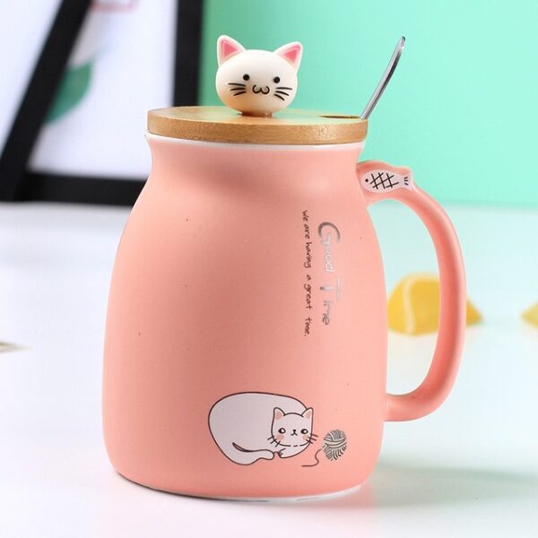 Creative color cat heat resistant Mug cartoon with lid 450ml cup kitten coffee ceramic mugs children 3.jpg 640x640 3