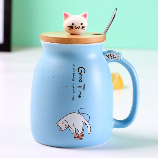 Creative color cat heat resistant Mug cartoon with lid 450ml cup kitten coffee ceramic mugs children 4