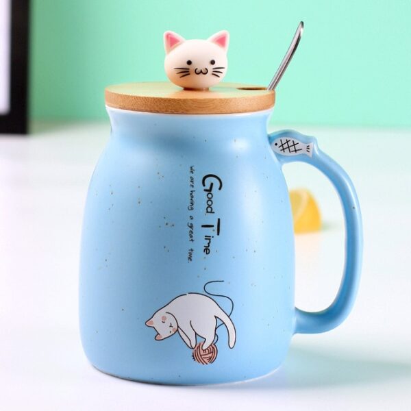 Creative color cat heat resistant Mug cartoon with lid 450ml cup kitten coffee ceramic mugs