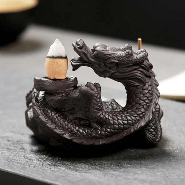Delicate Chinese Dragon Black Waterfall Burner Ceramic Backflow Incense Holder Loong Ceramic Incense Burner 8 8 1