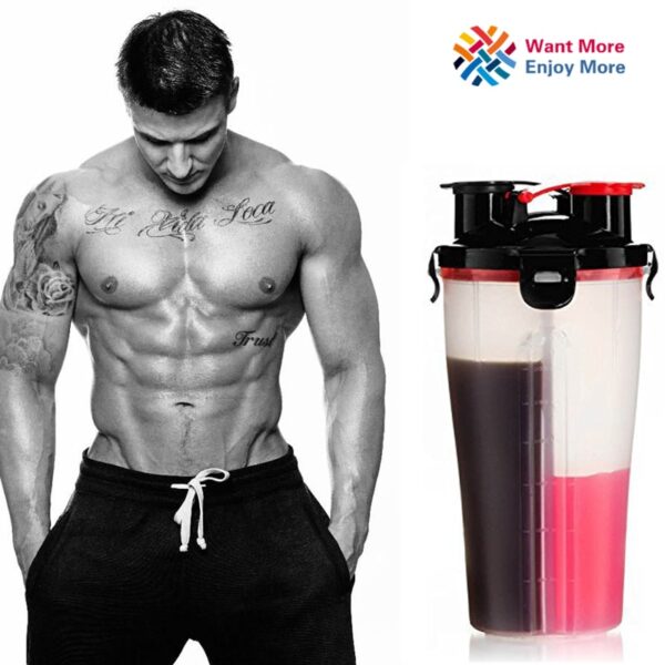 Dual Protein Powder Shaker Bottle Sports Bottle Fitness Mixer Bottle Water Bottle BPA free Thicken Durable 3