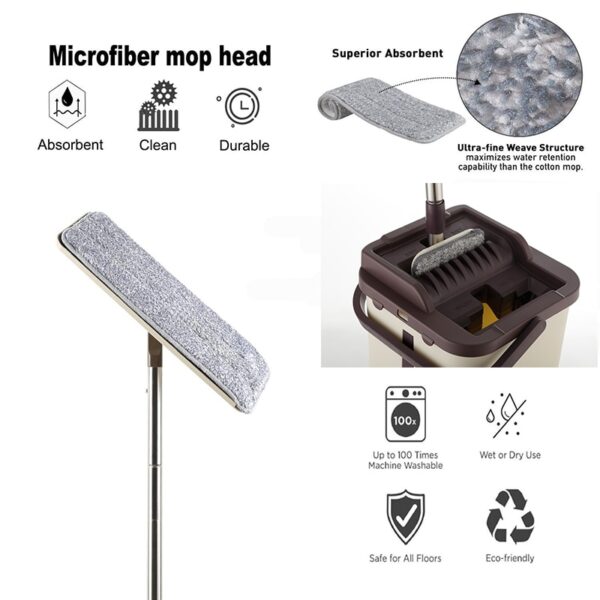 Flat Squeeze Mop and Bucket Hand Free Wringing Floor Cleaning Mop Microfiber Mop Pads Wet or 1