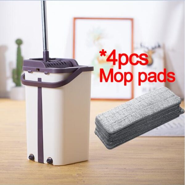 Flat Squeeze Mop and Bucket Hand Free Wringing Floor Cleaning Mop Microfiber Mop Pads Wet