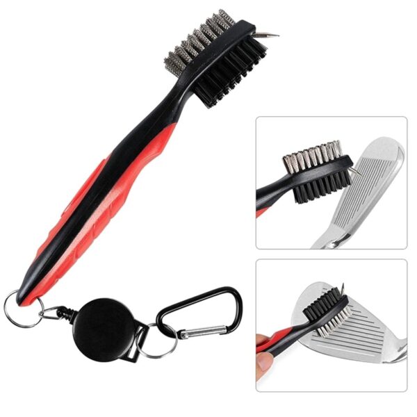 Hot Sale Golf Club Cleaner Double Side Steel Nylon Brush Portable Grooves Cleaning Tool With Hook 5