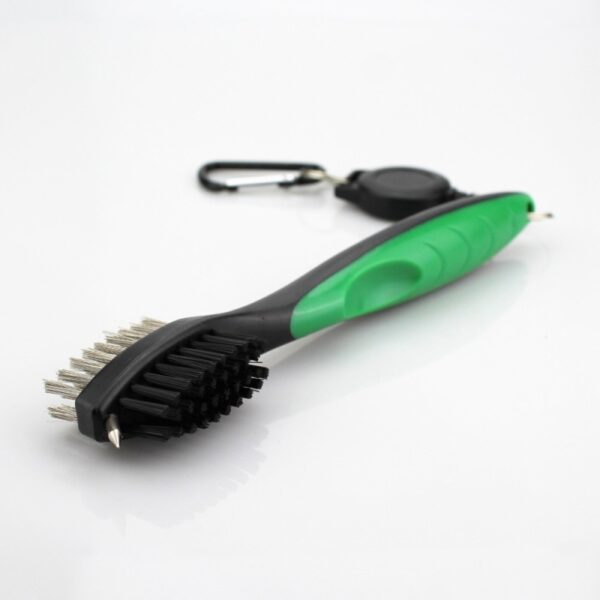 Hot Sale Golf Club Cleaner Double Side Steel Nylon Brush Portable Grooves Cleaning Tool With Hook