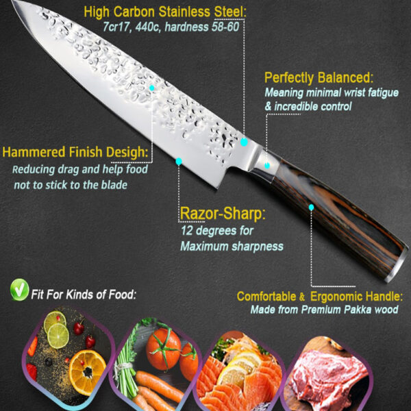 Kitchen Knife 8 inch Professional Japanese Chef Knives 7CR17 440C High Carbon Stainless Steel Meat Santoku 3 1