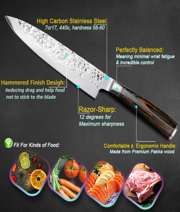 Kutsilyo sa Kusina 8 pulgada Propesyonal nga Japanese Chef Knives 7CR17 440C High Carbon Stainless Steel Meat Santoku 3 1