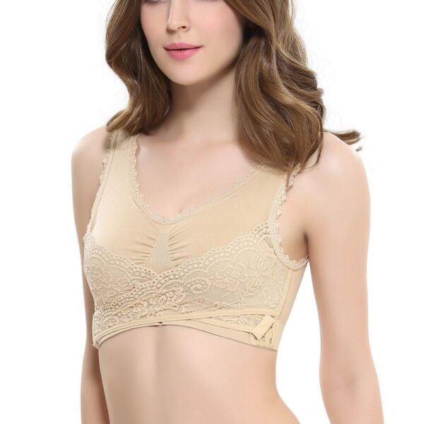 Lingerie Lace Solid Color Cross Side Buckle nga Wala'y Rims Gitipon Sports Underwear Sleep Bra Bag-o 3