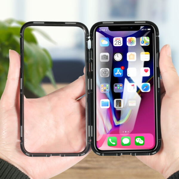 IPhone X 8 PLUS 7 Plus магнитті-адсорбциялық корпус, магнитке 2 кіріктірілген мөлдір шыны шыны