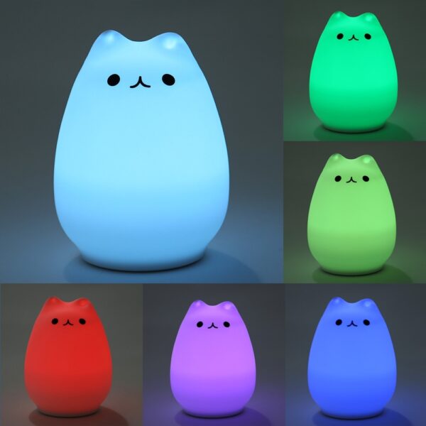 Premium 7 Colors Cat LED USB Children Animal Night Light Silicone Soft Cartoon Baby Nursery Lamp 1