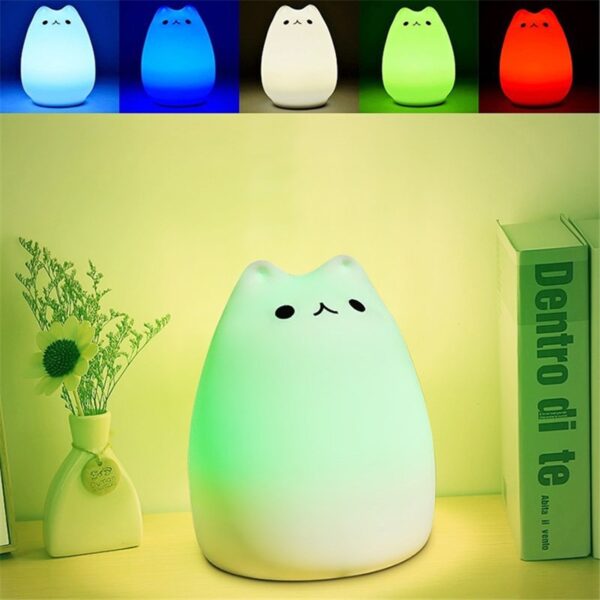 Premium 7 Colors Cat LED USB Children Animal Night Light Silicone Soft Cartoon Baby Nursery Lamp 2