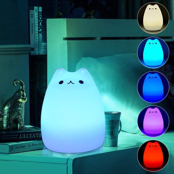 Premium 7 Colors Cat LED USB Children Animal Night Light Silicone Soft Cartoon Baby Nursery Lamp 3