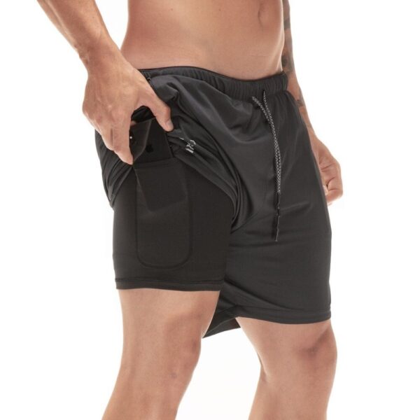 Quick Drying Running Shorts Men s 2 an 1 Security Pocket Shorts Männer Fräizäit Shorts Hëfte 2