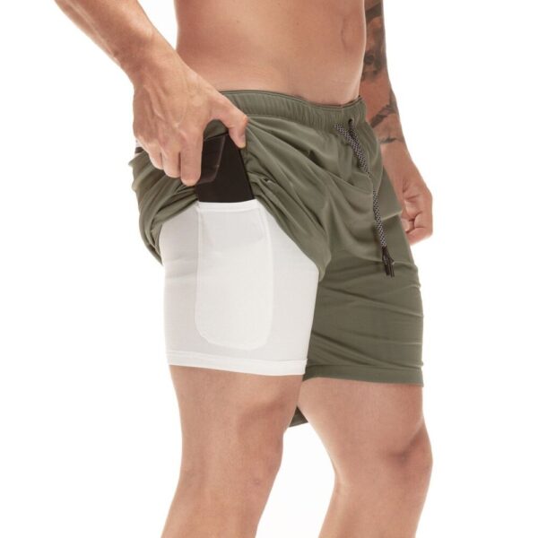 Quick Drying Running Shorts Men s 2 an 1 Security Pocket Shorts Männer Fräizäit Shorts Hëfte 3