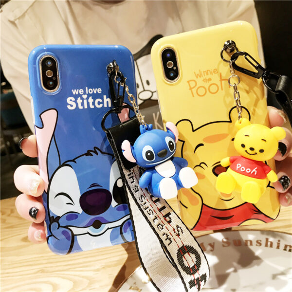 Super cute nga Stitch mini Pooh dinosaur lanyard ug silicone personality drop case alang sa iphone 6 7