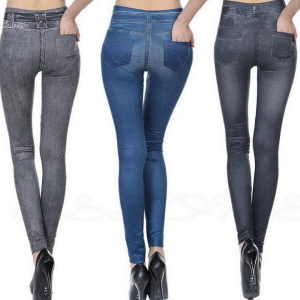 WENYUJH Hot Jeans Para sa mga Babaye nga Denim nga pantalon nga adunay mga bulsa nga gibira ang cashmere nga lawas nga imitasyon nga Cowboy Slim Leggings 3