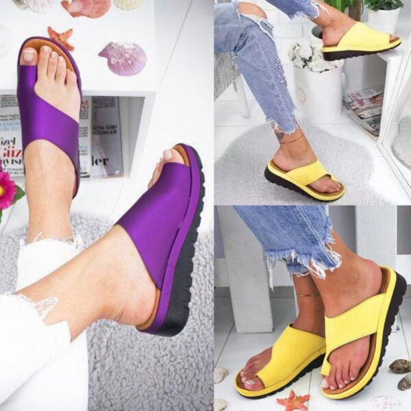 Women PU Leather Shoes Comfy Platform Flat Sole Ladies Casual Soft Big Toe Foot Correction Sandal 5