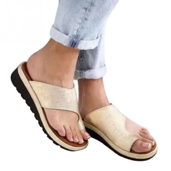 Women PU Leather Shoes Comfy Platform Flat Sole Ladies Casual Soft Big Toe Foot Correction Sandal.jpg 640x640