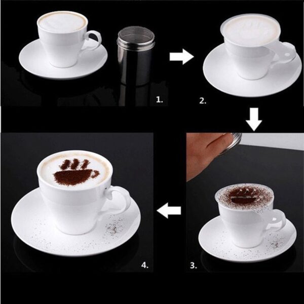 16Pcs Mold Coffee Milk Cake Cupcake Stencil Template Coffee Barista Cappuccino Template Strew Pad Duster Spray 4