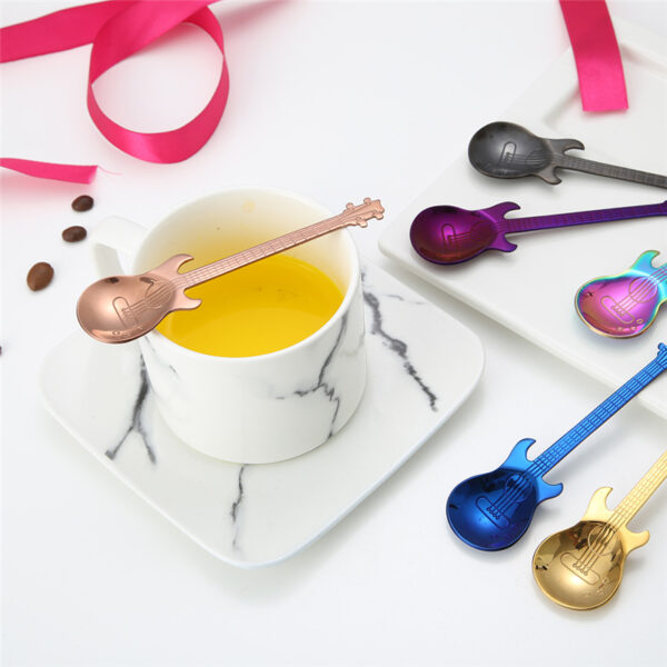 1 Pcs Stainless Steel Cartoon nga gitara Kutsara Creative Milk Coffee Spoon Ice Cream Candy Kutsarita nga mga aksesorya 1