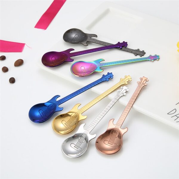 1 Pcs Stainless Steel Cartoon nga gitara Kutsara Creative Milk Coffee Spoon Ice Cream Candy Kutsarita nga mga aksesorya 3