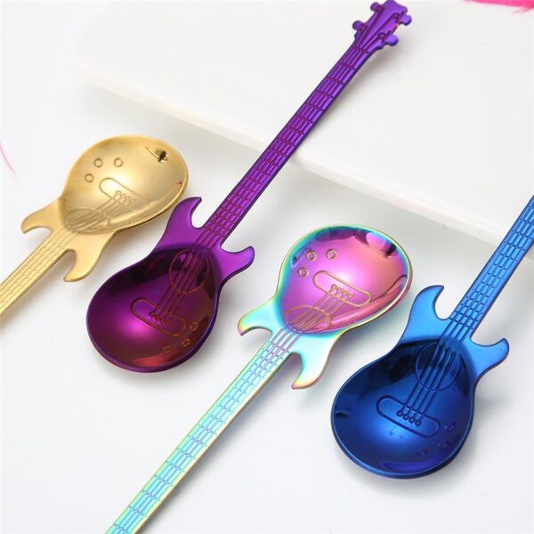 1 Pcs Stainless Steel Cartoon nga gitara Kutsara Creative Milk Coffee Spoon Ice Cream Candy Kutsarita nga mga aksesorya 4