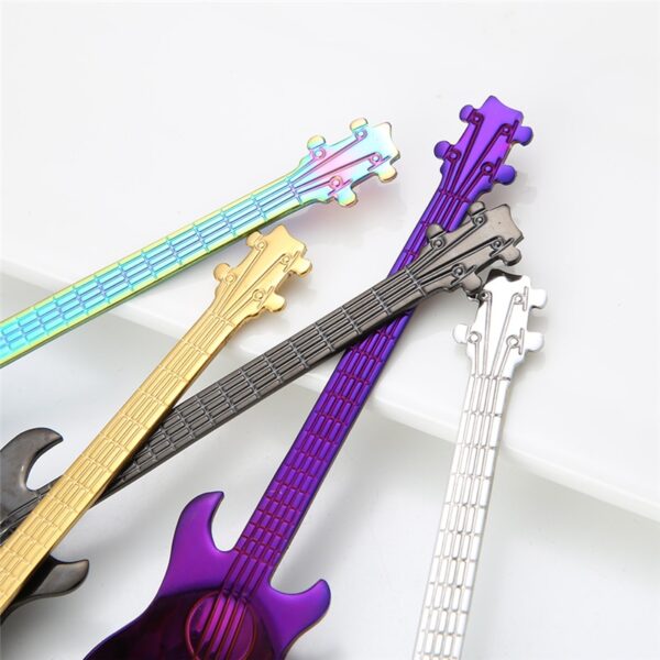 1 Pcs Stainless Steel Cartoon nga gitara Kutsara Creative Milk Coffee Spoon Ice Cream Candy Kutsarita nga mga aksesorya 5