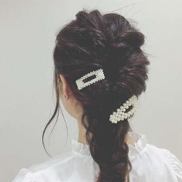 2019 New Fashion Women Pearl Hair Clip Snap Hair Barrette Stick Hairpin Hair Styling Accessories For 1