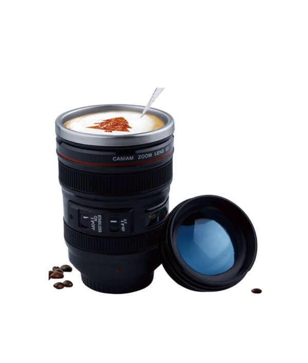 400ml Stainless Steel Camera Lens Mug nga adunay Taklob Bag-ong Talagsaon nga Kape nga Mug Tea Cup Novelty Gifts 1