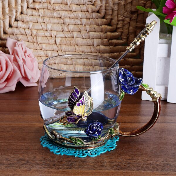 Beauty And Novelty Enamel Coffee Cup Mug Flower Tea Glass Cups for Hot and Cold Drinks